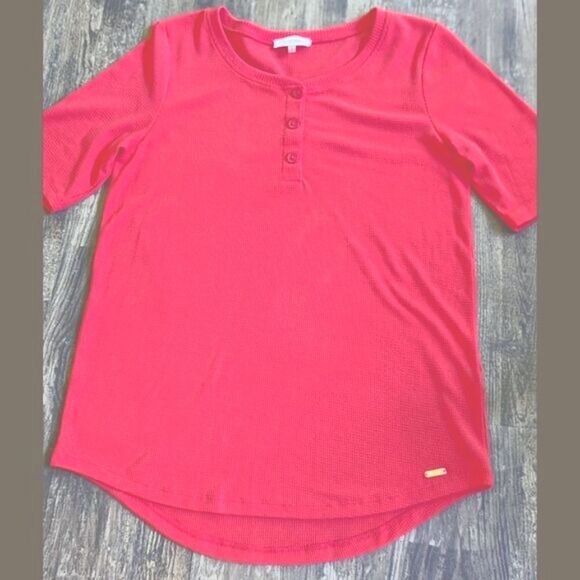 Calvin Klein Pink Waffle‑Knit Henley Top (Women’s M) - Picture 2 of 11